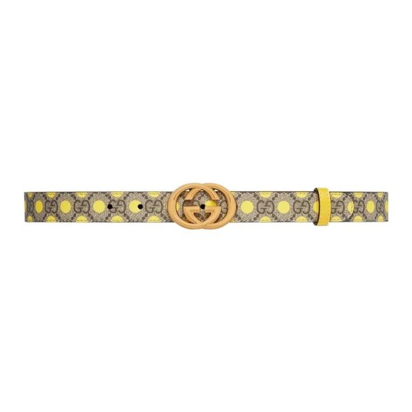 Gucci Women’s Interlocking G Polka Dot Belt Beige and Ebony Supreme Canvas Yello